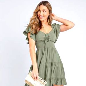 Fluttered sleeve tiered dress